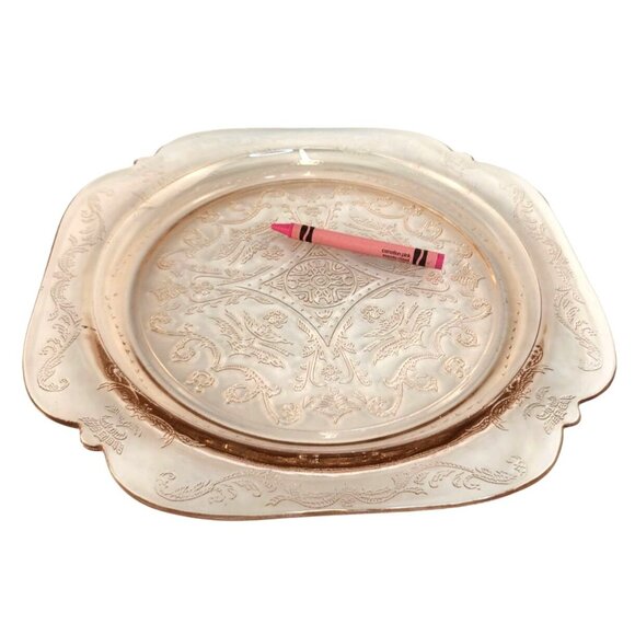 Federal Glass Madrid Pink Depression Glass Etched Platter Plate 10.25 Inches - Picture 6 of 7